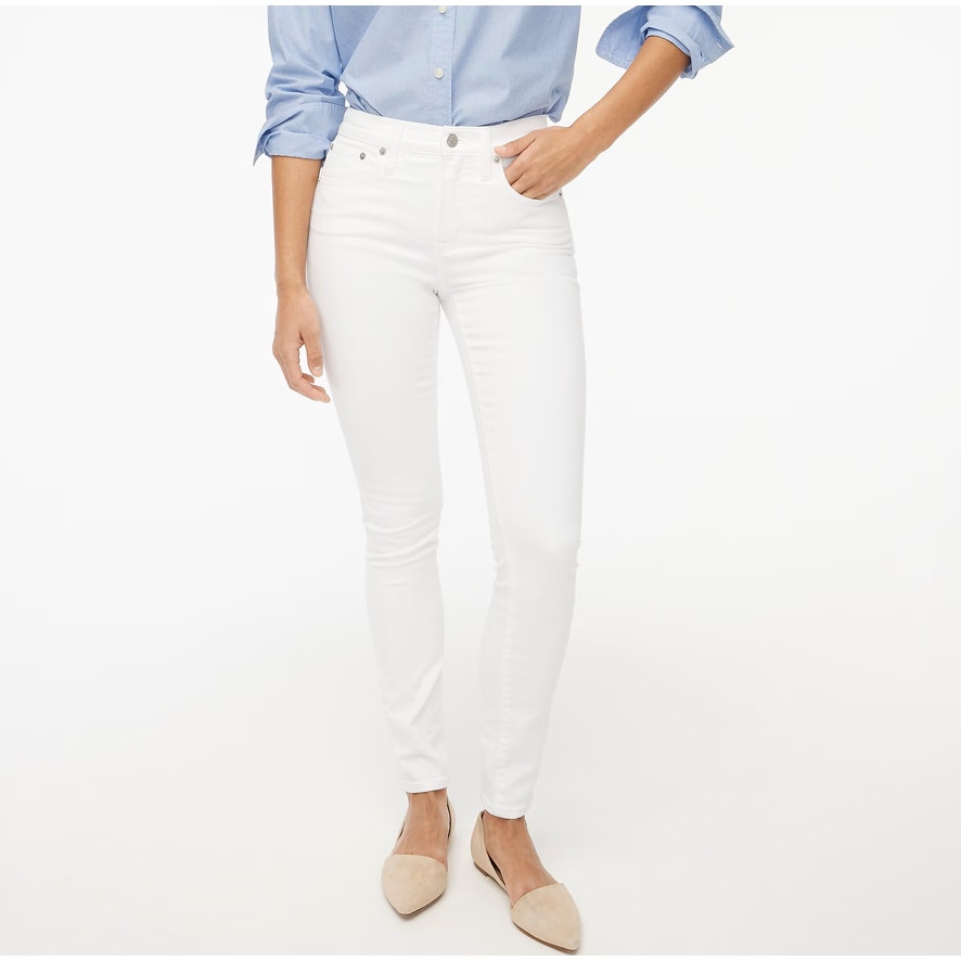 J.Crew 9" Mid-Rise Skinny Jean Wmns 32 Tall White Denim Stretch Zip Fly 5-Pocket